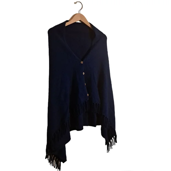 J. Mclaughlin Button Front Fringed Cashmere Poncho - Picture 3 of 5